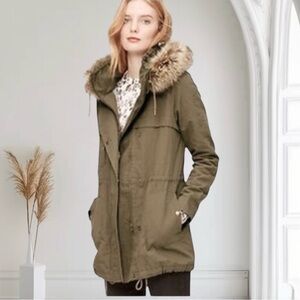 $198 Loft Faux Fur Trimmed Hooded Jacket